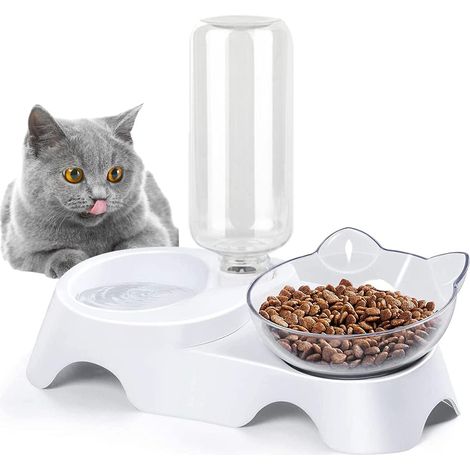 Ciotole per gatti, distributore automatico di acqua e cibo per gatti, distributore automatico di cibo secco e acqua, distributore automatico 2 in 1 di cibo lento per gattini e cuccioli (1/3)