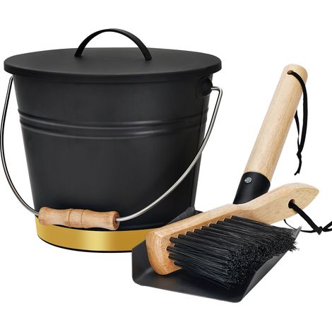 Mini seau à cendres avec couvercle, pelle et balai, acier galvanisé, réservoir à charbon métallique, seau à charbon avec poignée, kit d'outils pour cheminée intérieure et extérieure, foyer, poêle à (1/5)