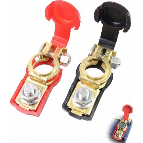 Serre-bornes Batterie 2pcs Rouge Noir - Métal Robuste, Connexion Rapide Sûre pour Bornes Positives (1/5)