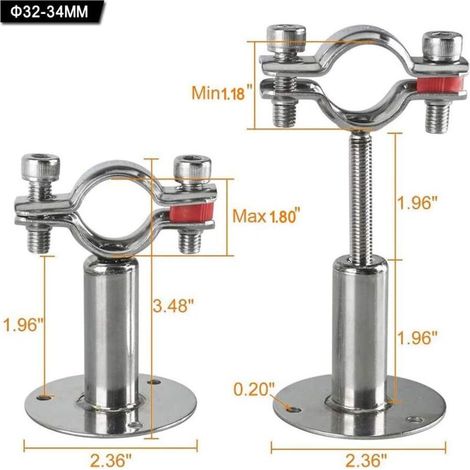 Abrazaderas ajustables de acero inoxidable de 4 piezas para tuberías, soporte de pared para tuberías, resistentes y estables para tuberías, tubos y varillas de 32-34 mm de diámetro. (1/3)