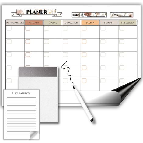 Magnetischer Kühlschrankplaner, Kalender, Wochenplanertafel + Notizbuchmarker (1/5)