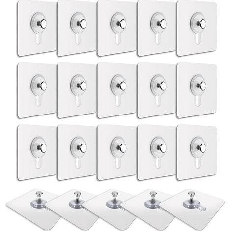 20 Pcs Accroches Tableau sans Percer, Fixation Cadre sans Percer, Accroche Cadre sans Percer Adhesif Imperméable Amovible Autocollant Anti-trace, Crochet Tableau Adhésif Transparent (1/5)