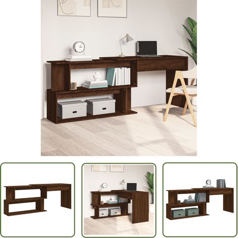The Living Store Bureau d'angle Chêne marron 200x50x76 cm Bois d'ingénierie - Bureau D'angle - Bureau Moderne - Bureau Chêne Marron - Bureau Informatique - Meuble De Bureau (1/5)