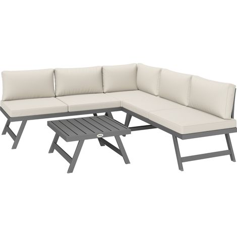 Ensemble de salon de jardin d'angle avec canapé extensible, ensemble 4 pièces comprenant 2 bancs, 1 fauteuil d'angle et 1 table basse