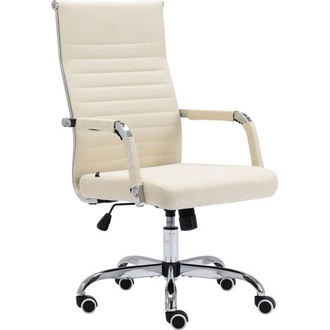 Sillón de oficina con ruedas cómodo regulable en altura en tejido crema estructura de metal cromado BUR10575