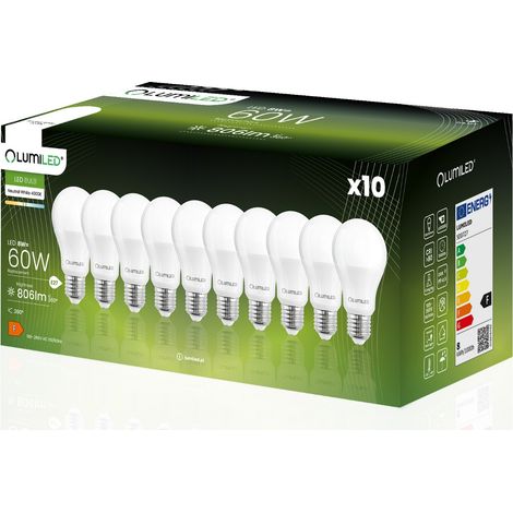 10x LED-Lampe E27 A60 8W = 60W 806lm 4000K Neutralleiter 260° LUMILED
