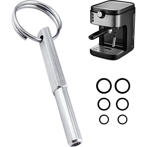 clé à tête ovale avec 6 anneaux en caoutchouc, outil de réparation avec porte-clés, outil de réparation de café, outil de réparation de tête ovale, accessoires pour machine à café (1/5)