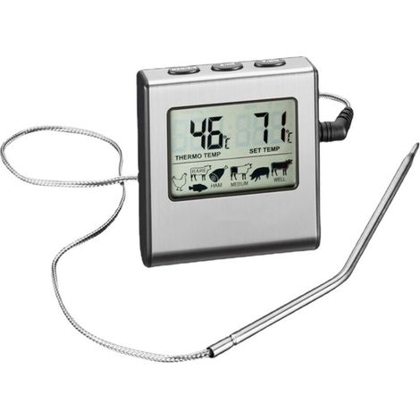 Digitales Küchenthermometer mit Sonde, großem LCD-Display und Timer (1/5)
