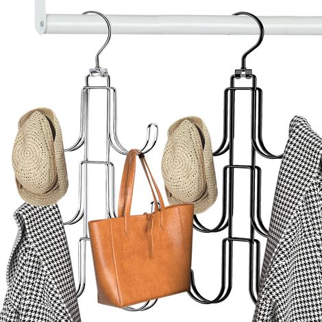 CSPARKV - Perchero de acero con 6 ganchos para colgar corbatas, organizador de corbatas giratorio de 360°, percha duradera para bolsos, bufandas, pañuelos y corbatas (negro y plateado) (1/5)