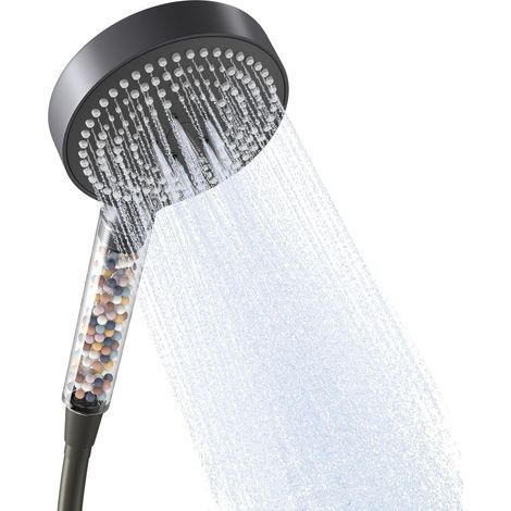 Pommeau Douche Anti Calcaire, Pommeau de Douche avec Tuyau de 1.6m, Pomme de Douche Filtrant avec 6 Modes de Jet, Douchette, Shower Head, Chrome Noir (1/5)