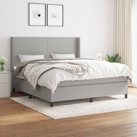 Lit adulte,Lit avec Sommier et Matelas confortable pour Chambre,Ensemble Lit à sommier tapissier Gris clair 180x200cm Tissu -BVN29559 (1/5)