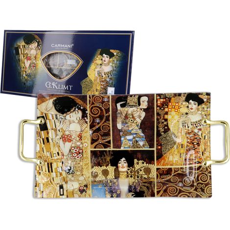 Dekoratives Tablett aus Porzellan, inspiriert von Gustav Klimts Collage-Kunst, zum Servieren (1/3)