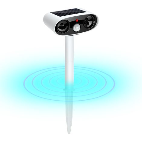 Répulsif solaire ultrasonique pour oiseaux et écureuils, étanche, angle 110°, portée 8–10 m, PIR, LED nocturne, tige détachable (1/5)