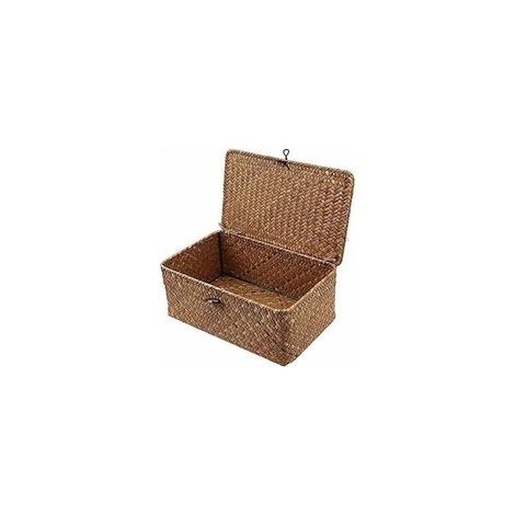Aufbewahrungskorb aus Seegras mit Deckel, kleiner Weidenkorb, Aufbewahrungsbox aus Naturrattan, Wäschekorb, Weide (1/5)