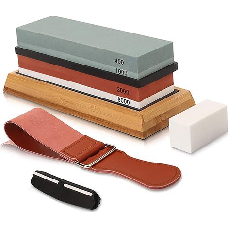 Kit complet d'affûtage de couteaux de cuisine – Pierre à aiguiser double face, socle en bambou et plus encore pour un affûtage précis (1/3)