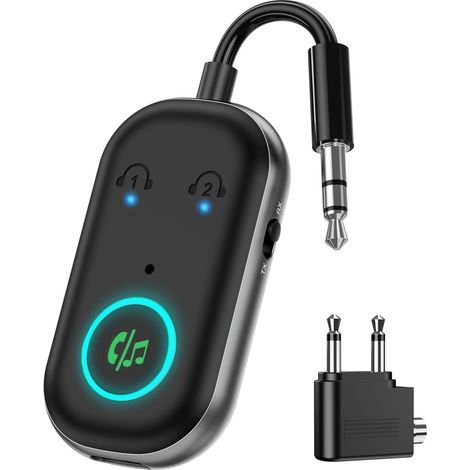2 en 1 Adaptateur Auxiliaire Bluetooth, Émetteur Récepteur Bluetooth 5.3, Récepteur Audio avec Double Connexion, Réduction du Bruit CVC, Charge de Type C, Adaptateur Audio pour Avion, TV (1/5)