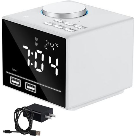 Radio-réveil - Écran LED Réglable avec Miroir - Haut-parleur Bluetooth - Prise USB Double - Entrée AUX et Carte TF - 90 x 90 x 75 mm - 1 Pièce (1/5)