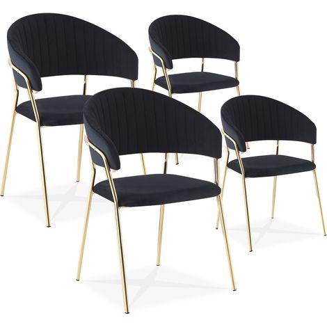 Lot de 4 chaises Margaux velours noir pieds dorés (1/3)