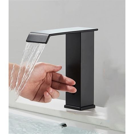 Schwarze, auf der Waschtischplatte montierte Waschtischarmatur, automatische Sensor-Wassermischbatterie, Crane, berührungslose Waschtischarmatur, Waschtischarmaturen (1/5)