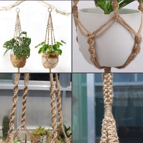 1 Pièce Macramé Suspendu Pot de Plante, Support de Plante Suspendu en Corde de Jute Décoration Intérieure Bohème Pot de Fleur Coton (1/5)