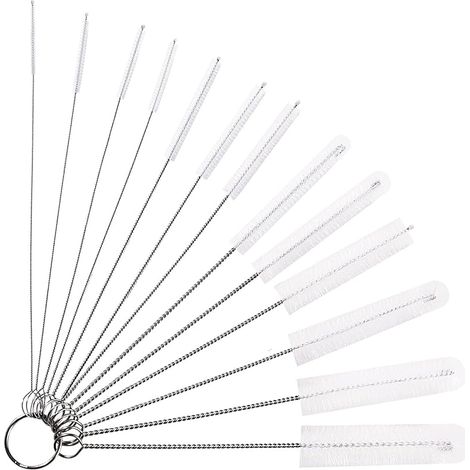 13 Pièces Goupillon Nettoyage Kit, Brosse de Bouilloire, Brosses de Nettoyage Pailles, pour Pailles Entonnoir Théière Buse Pailles Claviers, Blanc (1/5)