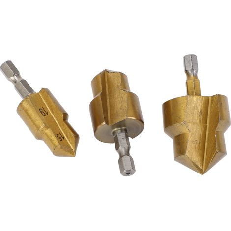 Lot de 3 forets de levage PPR à queue hexagonale de 6,35 mm (1/4 pouce) pour tubes d'eau, alésoirs et élargisseurs de trous d'expansion, diamètres : 15-19 mm, 18-24 mm et 24-31 mm. (1/5)