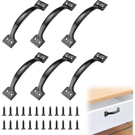 6 Pack 5.5" Matte Black Metal Door Handles - Barn Door Handles - Exterior Drawer Handles - Kitchen Window Hardware Garage Cupboard (6 Pack) (1/5)