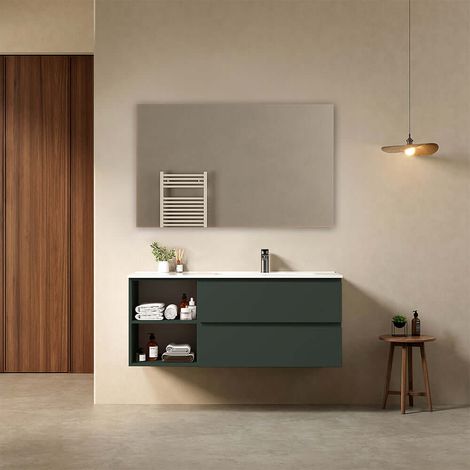 Mobile bagno sospeso 120 cm Verde Comodoro Lavabo a Destra in Ceramica Specchio Quadro - Fiji Paint Plus (1/4)