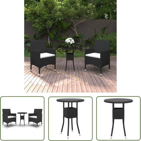 The Living Store Ensemble à manger de jardin 3 pcs Résine tressée Noir - Salon De Jardin - Meubles De Jardin - Set De Salon De Jardin - Table De Jardin - Chaises De Jardin (1/5)