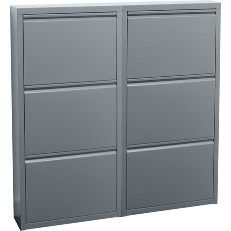 Ebuy24 – Armoire à chaussures 6 portes en métal gris – Dimensions L46/L29/P13 cm – Livrée assemblée – Pour rangement au sol ou mural