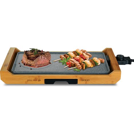 Gril électrique 2200W avec base en bambou 43x23 cm (1/3)
