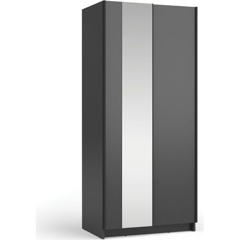 Armadio LYSIA 80 cm nero opaco - 2 porte scorrevoli con specchio