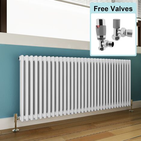 ELEGANT 600 x 1505 mm Traditional Column Radiators Horizontal Double Panel Cast Iron Central Heating Rads + Chrome Thermostatic Radiator Valves (1/5)