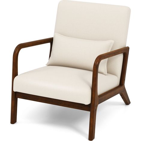 COSTWAY Modern Accent Chair Bedroom Fabric Upholstered Lounge Chair with Lumbar Pillow (1/5)