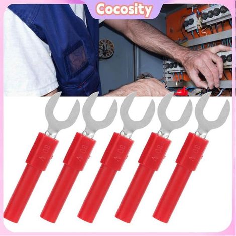 Connecteur de fil de fourche électrique - COCOSITY - Type Y 6 mm - Laiton/PVC - Douille φ4 mm - Lot 10 pièces rouge (1/5)