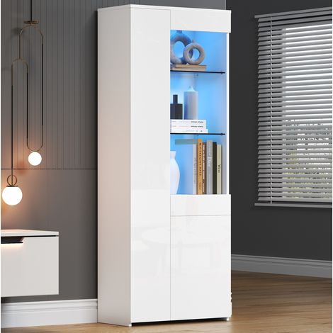 7035180cm Vitrine mit Schubladen, Vitrine Hochglanz, Glasvitrine mit LED-Beleuchtung,Hochschrank, Highboard Mit Schrank , Standvitrine,Trennwandlagerung, empfohlene Tragkraft 45kg (1/5)