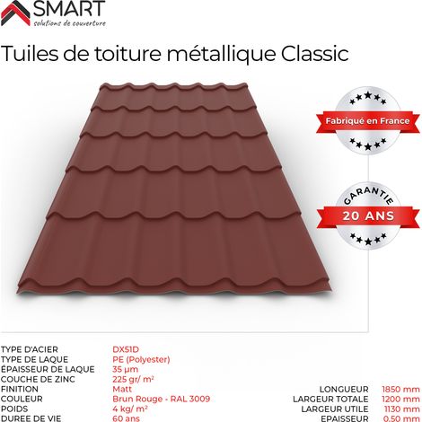 Bravo The Smart Solution – Tuile de toiture bac acier – Couverture métallique rouge oxyde 3009 – Dimensions 1850x1200x0.50mm – Solution budget et qualité