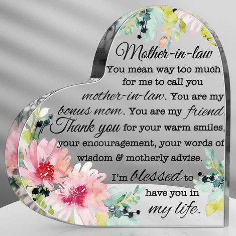 Bloc acrylique cœur cadeau maman, offert par fille ou fils, plaque décorative supplémentaire, idée cadeau Noël, Fête des Mères, anniversaire et Thanksgiving - 10x10x1cm (1/5)