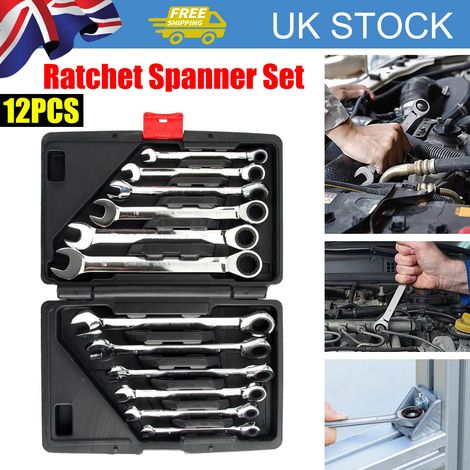 12 Pcs Fixed Ratchet Spanner Set 8-19mm, Best Value Metric Combination Wrench Set, Chrome Vanadium Spanner with Storage Box for Home Maintenance, Garage, Auto Repairs (1/5)