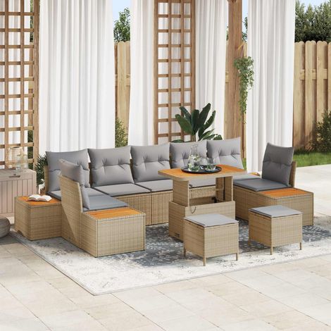 Salon de Jardin 10 Pcs en Rattan Synthétique et Acier avec Rangement Beige et Gris Clair - PANGIVO (1/5)