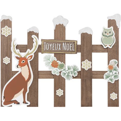 Pancarte Cloture Joyeux Noël en bois avec Renne et Hibou L 73.5 cm - Feeric Christmas (1/2)
