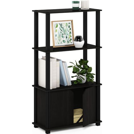 Étagère de Présentation Polyvalente à 4 Niveaux avec Porte, Expresso/Noir (1/5)