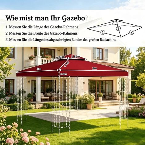 Housse de toit de gazebo de remplacement en polyester 3x3 m rouge bordeaux (1/5)