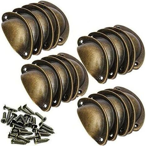 20 Poignees Coquille Vintage Laiton Antique 82mm avec Vis (1/4)