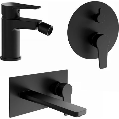 Ensemble mitigeurs lavabo encastré bidet sans vidage et douche encastrée avec déviateur noir mat Jane (1/4)
