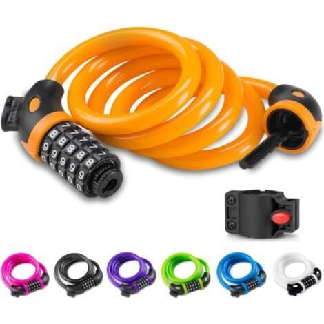 Cadenas de Vélo, Long 120cm x 12mm,Cable Antivol pour Vélo Scooter Motos Portail Vélo avec 5 Chiffres Intelligente Code,Orange (1/5)