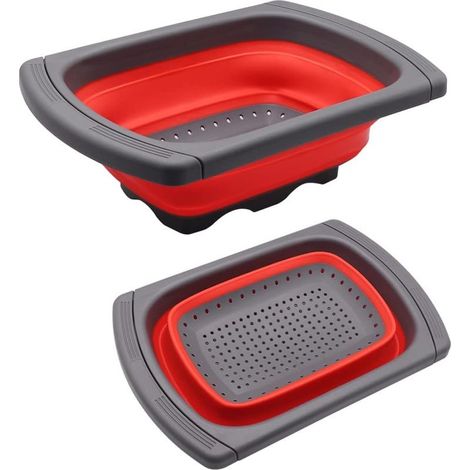 Passoire Pliable, Capacité 3.8L Panier en SiliCône 265MM Passoire Pliable avec Poignées Extensibles, Assorties (Rouge)-Fei Yu (1/5)