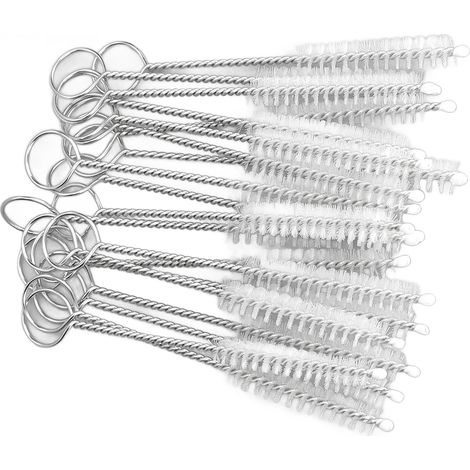 Lot de 20 brosses tubulaires de 4 mm avec manche torsadé, en acier inoxydable, réutilisables, pour le nettoyage des pailles, des tuyaux et des écouteurs (blanc). (1/5)