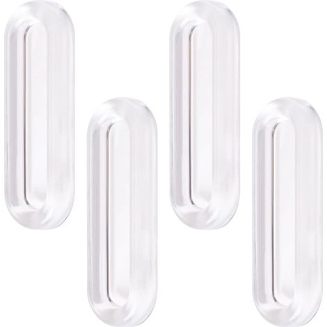Poignées ovales autocollantes, lot de 4, transparentes, installation sans perçage, adaptées aux portes vitrées et placards coulissants (1/5)