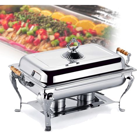 Réchauffeur de plats en acier inoxydable pour chafing dish, récipient chauffant en acier inoxydable pour la restauration, les buffets et l'isolation des aliments de fête (66 x 36 x 40 cm) (1/5)